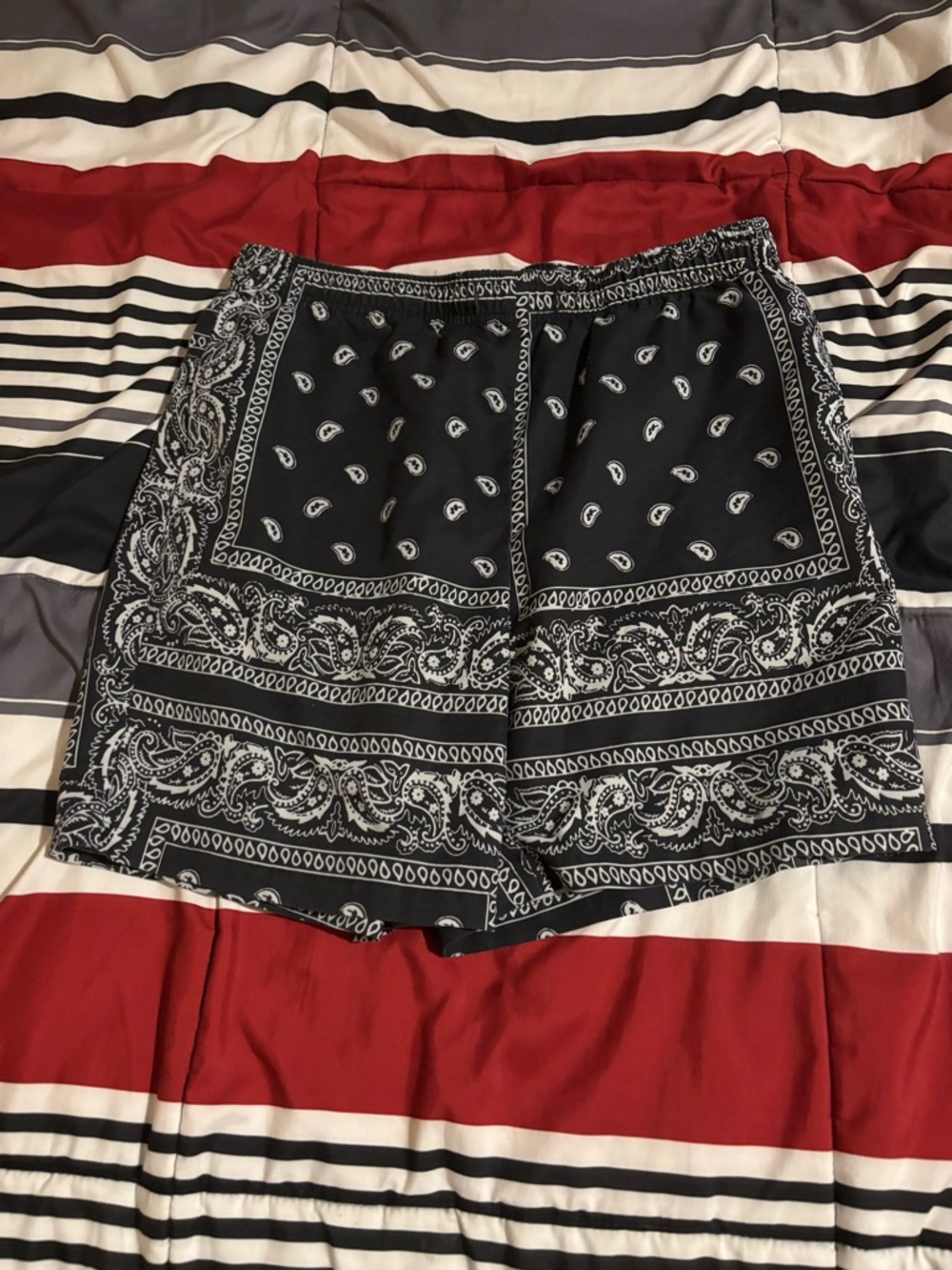 SHEIN Black Paisley Bandana Print Bermuda Shorts
